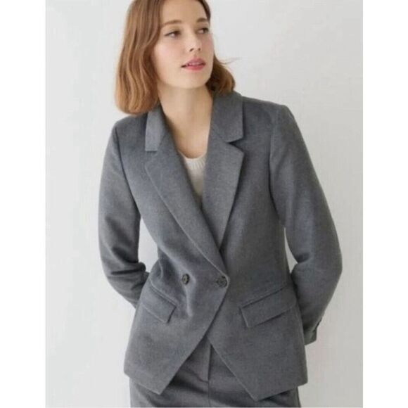 J.Crew NWT Devon Flannel Blazer Size 10 Gray Double Breasted Jacket Wool Blend - Picture 1 of 10
